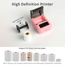 Portable Thermal Printer Handheld Label Printer 203dpi Support 20-50mm Paper Width Multiple Language Print Use with APP for Jewelry Clothes Tag Comaptible with Android iOS Smartphone