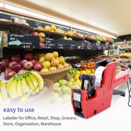 8 Digits Price Tag Machine Handheld Price Labeller Label Date Maker Pricing with 10pcs Price Labels Paper for Office Retail Shop Grocery Store Organization Marking Warehouse