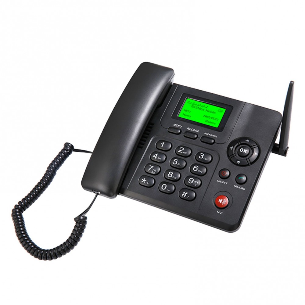 Fixed Wireless Phone Desktop Telephone Support GSM 850/900/1800/1900MHZ Dual SIM Card 2G Cordless Phone with Antenna Radio Alarm Clock SMS Recording Funtion for House Home Call Center Office Company Hotel