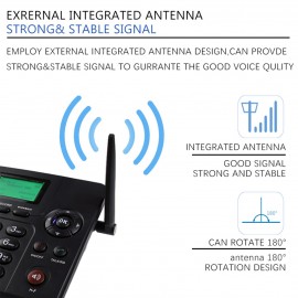 Fixed Wireless Phone Desktop Telephone Support GSM 850/900/1800/1900MHZ Dual SIM Card 2G Cordless Phone with Antenna Radio Alarm Clock SMS Recording Funtion for House Home Call Center Office Company Hotel
