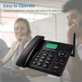 Fixed Wireless Phone Desktop Telephone Support GSM 850/900/1800/1900MHZ Dual SIM Card 2G Cordless Phone with Antenna Radio Alarm Clock SMS Recording Funtion for House Home Call Center Office Company Hotel