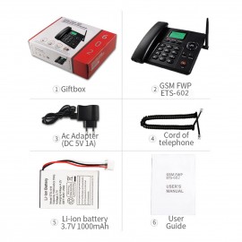 Fixed Wireless Phone Desktop Telephone Support GSM 850/900/1800/1900MHZ Dual SIM Card 2G Cordless Phone with Antenna Radio Alarm Clock SMS Recording Funtion for House Home Call Center Office Company Hotel