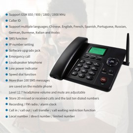 Fixed Wireless Phone Desktop Telephone Support GSM 850/900/1800/1900MHZ Dual SIM Card 2G Cordless Phone with Antenna Radio Alarm Clock SMS Recording Funtion for House Home Call Center Office Company Hotel