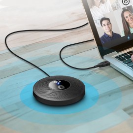 Desktop USB Microphone Computer PC Mic 360°Omnidirectional Condenser Conferencer 10m Pick-up Distance Plug and Play Compatible with Windows MacOS for Laptop Video Conference Recording Chatting Gaming Online Class Skype