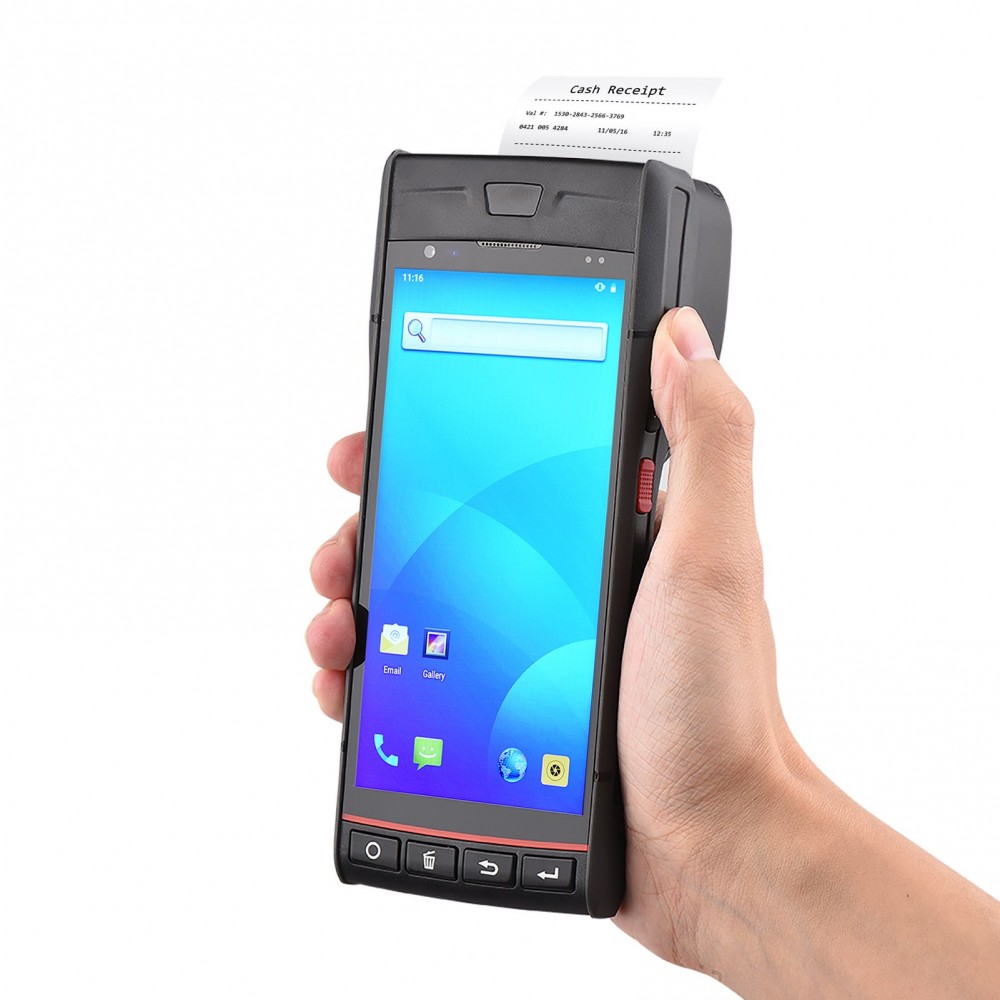 Handheld POS Receipt Printer Android 9.0 PDA Terminal 1D/2D/QR Barcode Scanner Support Global Position System 4G WiFi BT Communication with 5.5 Inch Touchscreen Label Printing for Supermarket Restaurant Warehouse Retail Inventory Logistics